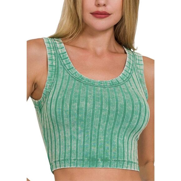 Zenana Ribbed Sleeveless Scoop Neck Cropped Tank Top Size M - Picture 1 of 6